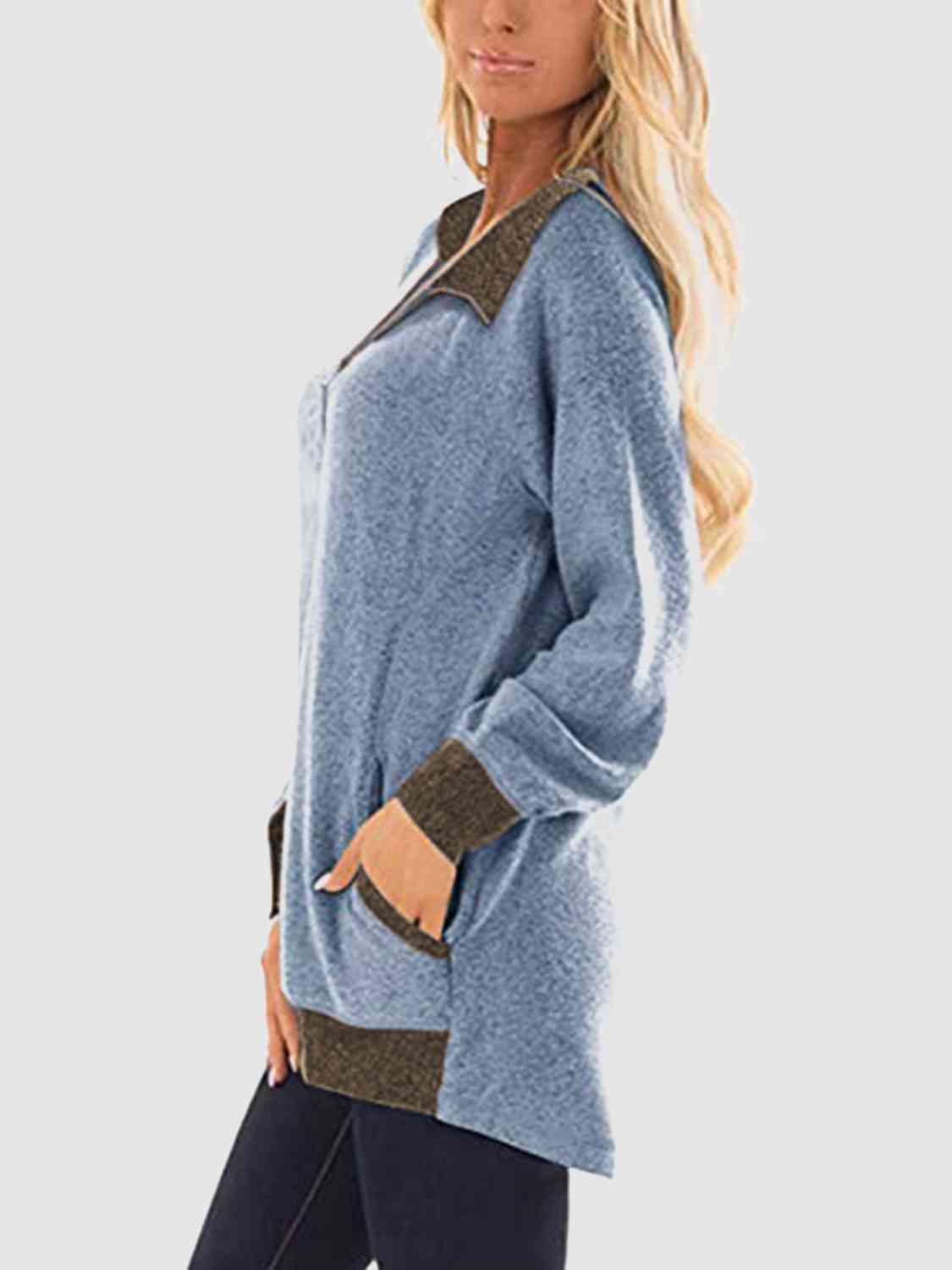 Contrast Half Zip Sweatshirt with Pockets