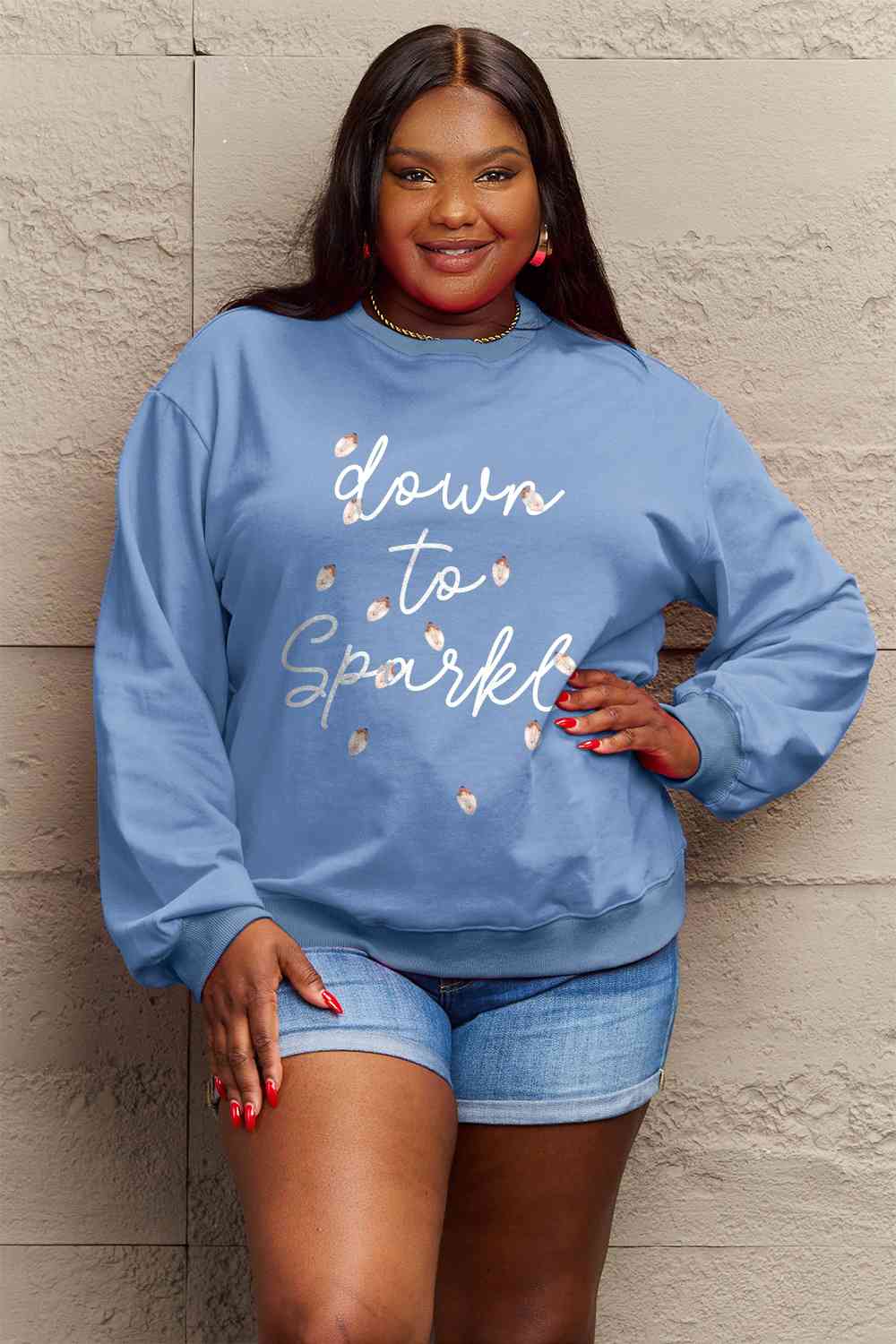 Simply Love Full Size Letter Graphic Long Sleeve Sweatshirt