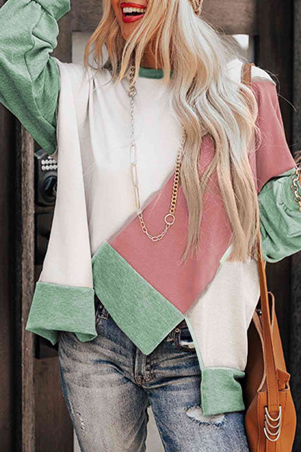 Color Block Exposed Seam Asymmetrical Sweatshirt