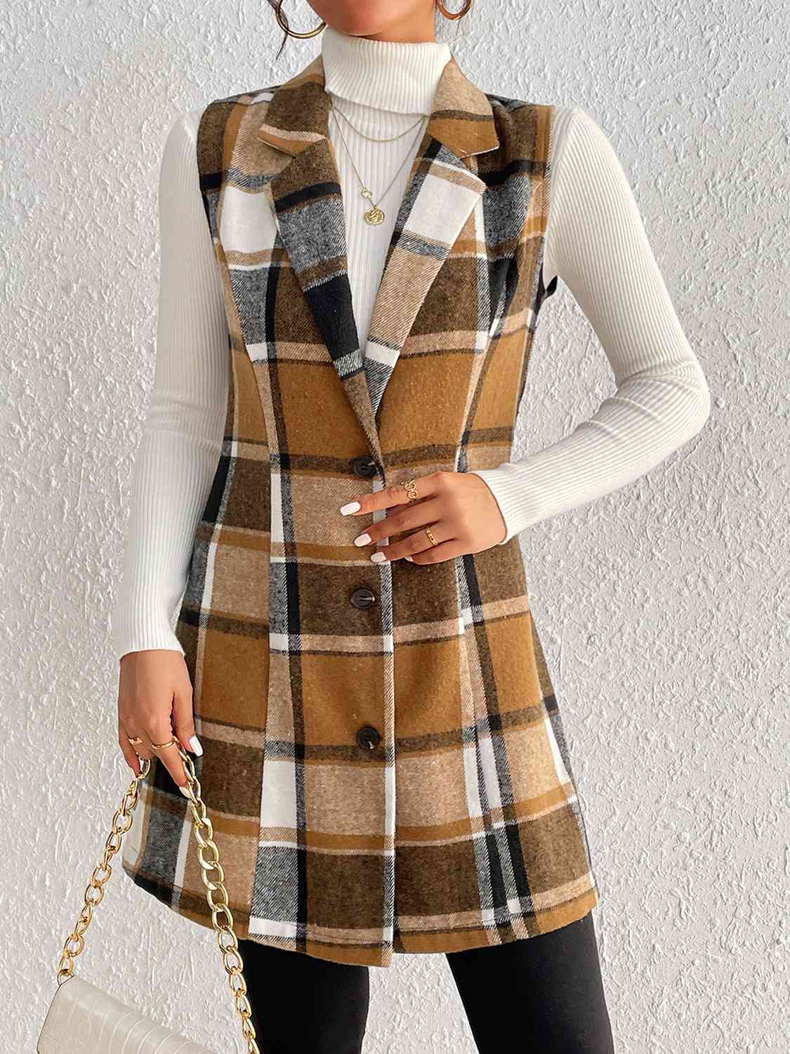 Plaid Lapel Collar Vest